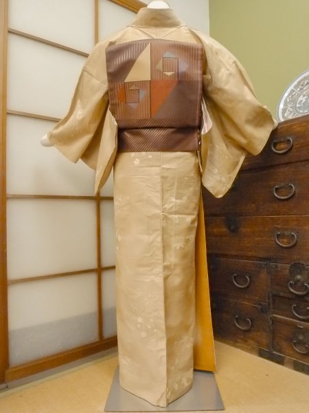 Photo4: CO0221G TSUMUGI pongee (Grade B) and FUKURO OBI sash (Grade A) (4)