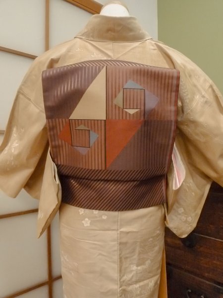 Photo5: CO0221G TSUMUGI pongee (Grade B) and FUKURO OBI sash (Grade A) (5)