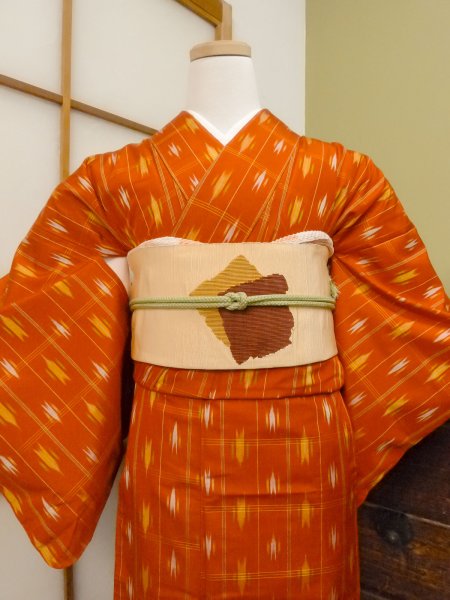 Photo2: CO0221H TSUMUGI pongee (Grade B) and FUKURO OBI sash (Grade B) (2)