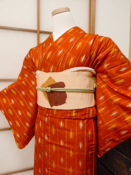 Photo3: CO0221H TSUMUGI pongee (Grade B) and FUKURO OBI sash (Grade B) (3)