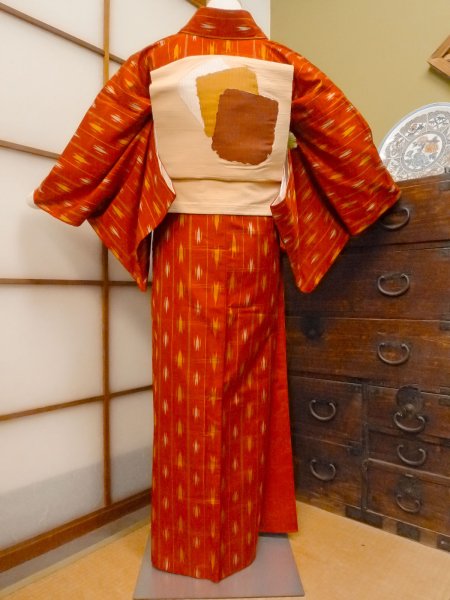 Photo4: CO0221H TSUMUGI pongee (Grade B) and FUKURO OBI sash (Grade B) (4)