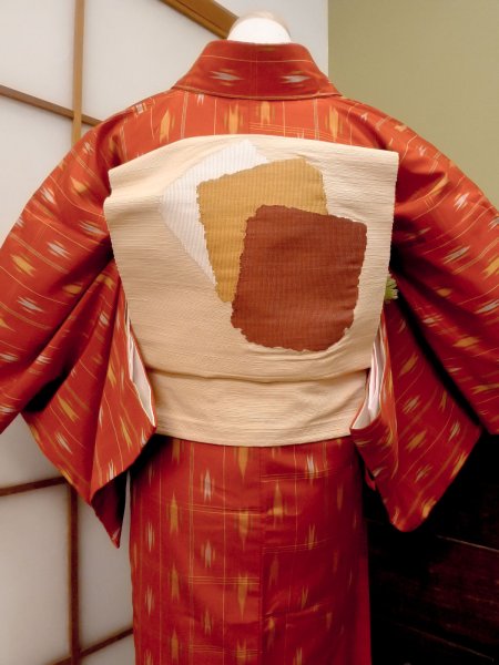 Photo5: CO0221H TSUMUGI pongee (Grade B) and FUKURO OBI sash (Grade B) (5)