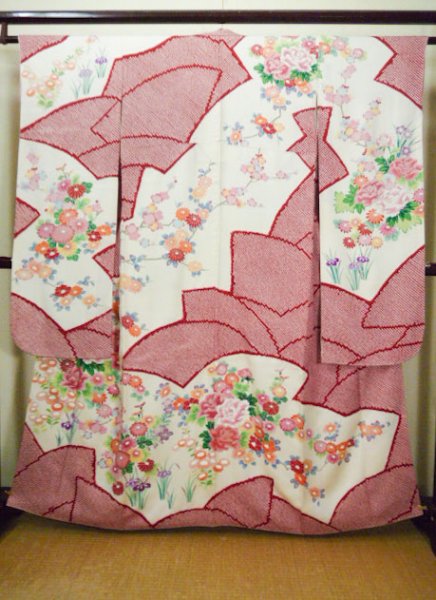 Photo7: CO0305A FURISODE long-sleeved (Grade B) and FUKURO OBI sash (Grade B) (7)