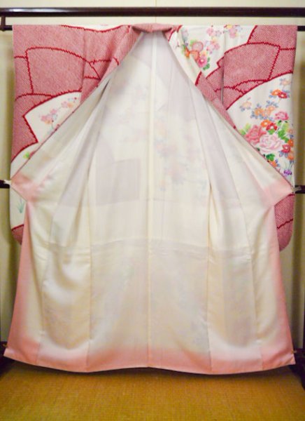 Photo8: CO0305A FURISODE long-sleeved (Grade B) and FUKURO OBI sash (Grade B) (8)