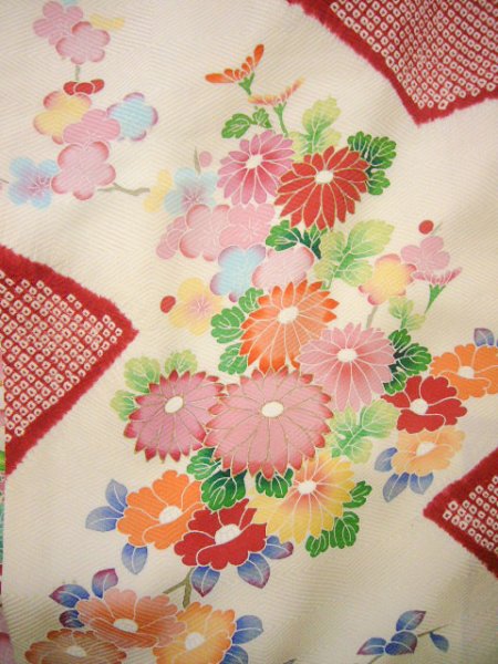 Photo14: CO0305A FURISODE long-sleeved (Grade B) and FUKURO OBI sash (Grade B) (14)