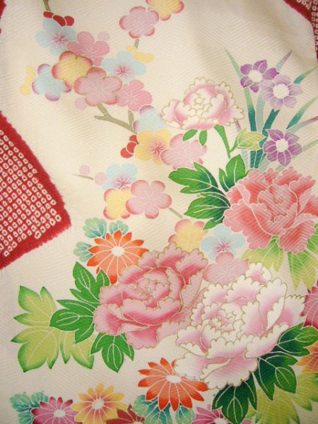 Photo15: CO0305A FURISODE long-sleeved (Grade B) and FUKURO OBI sash (Grade B) (15)