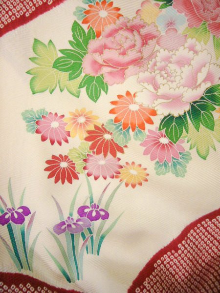 Photo16: CO0305A FURISODE long-sleeved (Grade B) and FUKURO OBI sash (Grade B) (16)