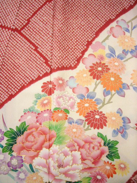 Photo17: CO0305A FURISODE long-sleeved (Grade B) and FUKURO OBI sash (Grade B) (17)