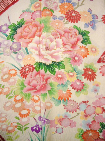 Photo18: CO0305A FURISODE long-sleeved (Grade B) and FUKURO OBI sash (Grade B) (18)