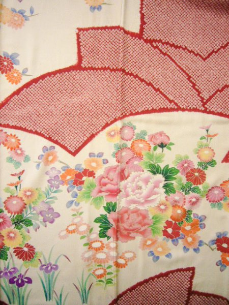 Photo20: CO0305A FURISODE long-sleeved (Grade B) and FUKURO OBI sash (Grade B) (20)