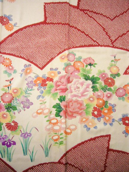 Photo21: CO0305A FURISODE long-sleeved (Grade B) and FUKURO OBI sash (Grade B) (21)