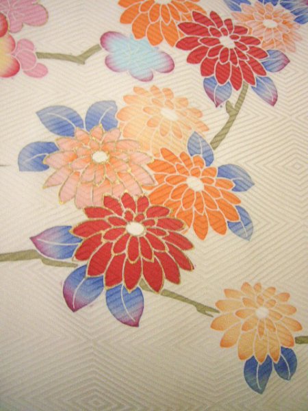 Photo23: CO0305A FURISODE long-sleeved (Grade B) and FUKURO OBI sash (Grade B) (23)