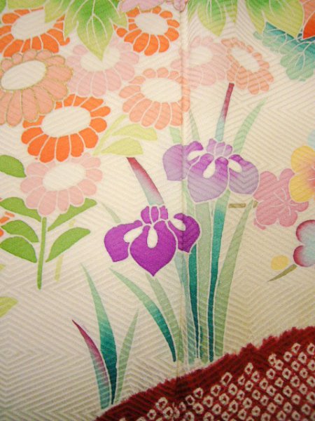 Photo26: CO0305A FURISODE long-sleeved (Grade B) and FUKURO OBI sash (Grade B) (26)