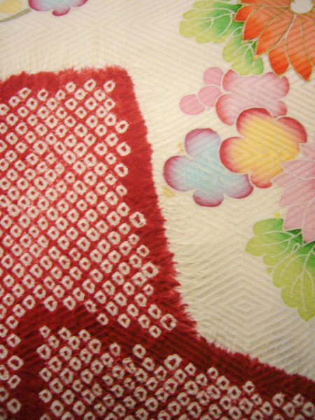 Photo27: CO0305A FURISODE long-sleeved (Grade B) and FUKURO OBI sash (Grade B) (27)