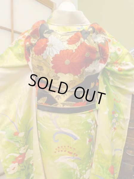 Photo5: CO0305B FURISODE long-sleeved (Grade B) and FUKURO OBI sash (Grade A) (5)