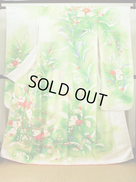 Photo6: CO0305B FURISODE long-sleeved (Grade B) and FUKURO OBI sash (Grade A) (6)