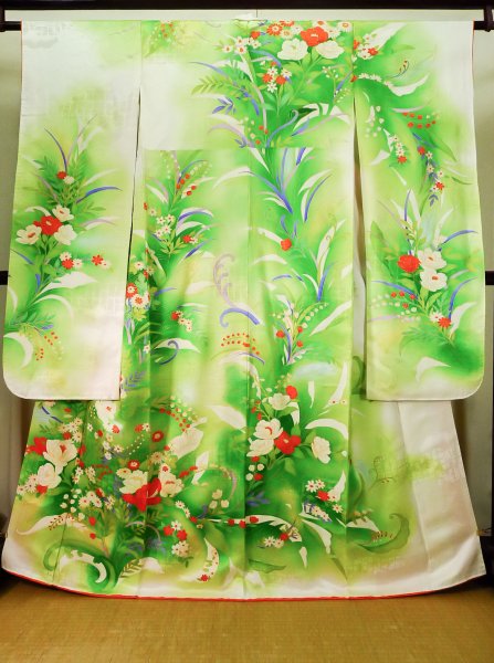 Photo7: CO0305B FURISODE long-sleeved (Grade B) and FUKURO OBI sash (Grade A) (7)
