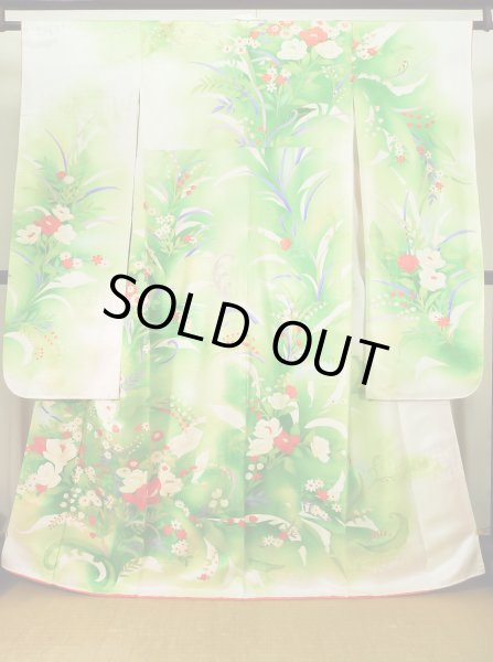 Photo7: CO0305B FURISODE long-sleeved (Grade B) and FUKURO OBI sash (Grade A) (7)