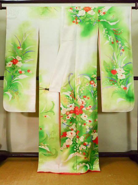 Photo8: CO0305B FURISODE long-sleeved (Grade B) and FUKURO OBI sash (Grade A) (8)