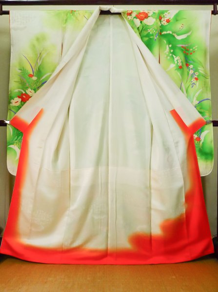 Photo9: CO0305B FURISODE long-sleeved (Grade B) and FUKURO OBI sash (Grade A) (9)