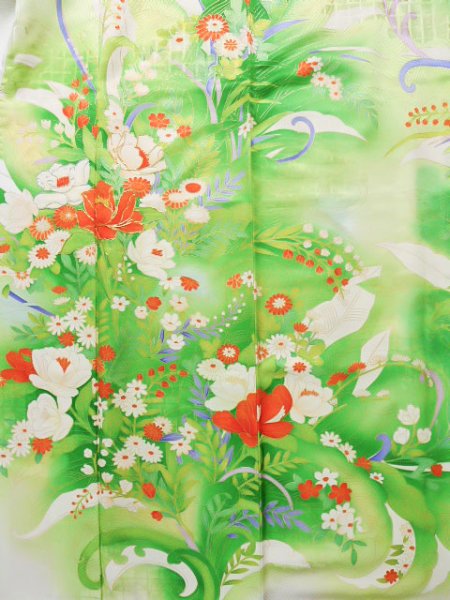 Photo15: CO0305B FURISODE long-sleeved (Grade B) and FUKURO OBI sash (Grade A) (15)