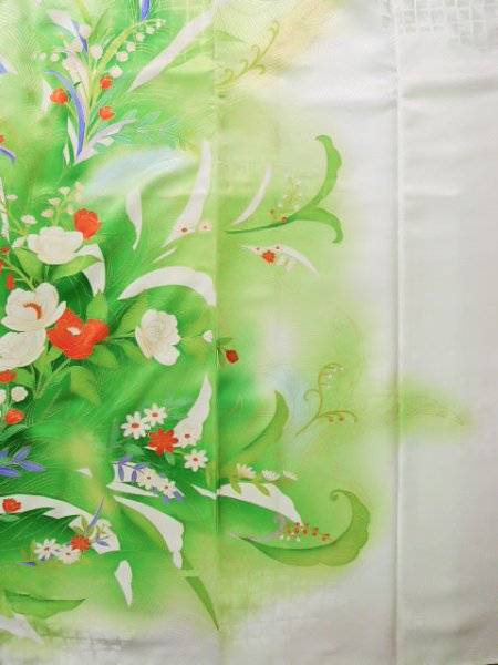 Photo16: CO0305B FURISODE long-sleeved (Grade B) and FUKURO OBI sash (Grade A) (16)