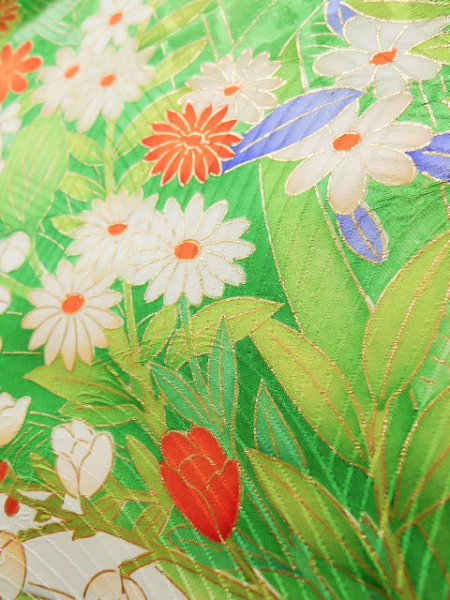 Photo22: CO0305B FURISODE long-sleeved (Grade B) and FUKURO OBI sash (Grade A) (22)