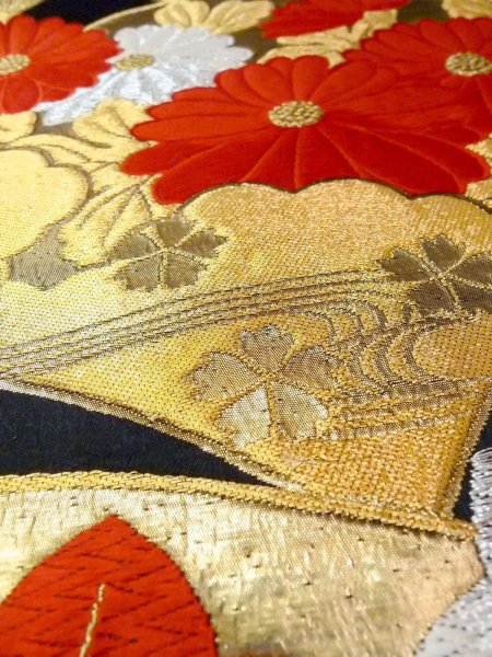 Photo33: CO0305B FURISODE long-sleeved (Grade B) and FUKURO OBI sash (Grade A) (33)