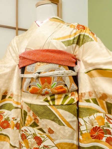 Photo3: CO0305C FURISODE long-sleeved (Grade A) and FUKURO OBI sash (Grade A) (3)