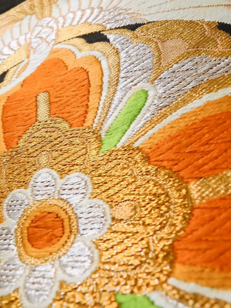 Photo35: CO0305C FURISODE long-sleeved (Grade A) and FUKURO OBI sash (Grade A) (35)