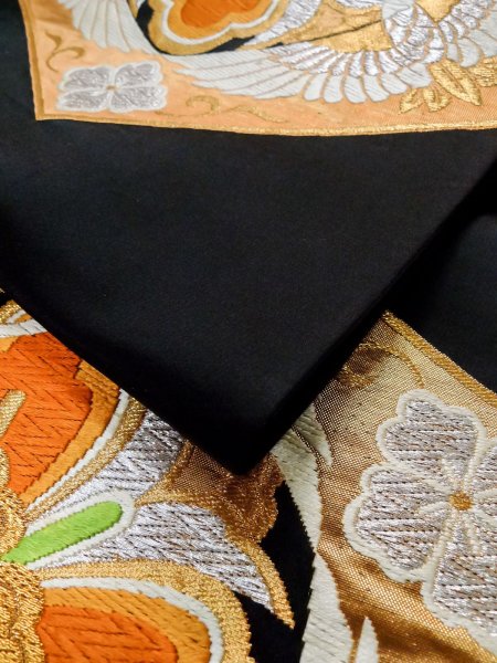 Photo37: CO0305C FURISODE long-sleeved (Grade A) and FUKURO OBI sash (Grade A) (37)