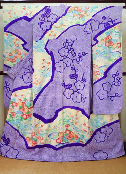 Photo6: CO0305D FURISODE long-sleeved (Grade B) and FUKURO OBI sash (Grade B) (6)