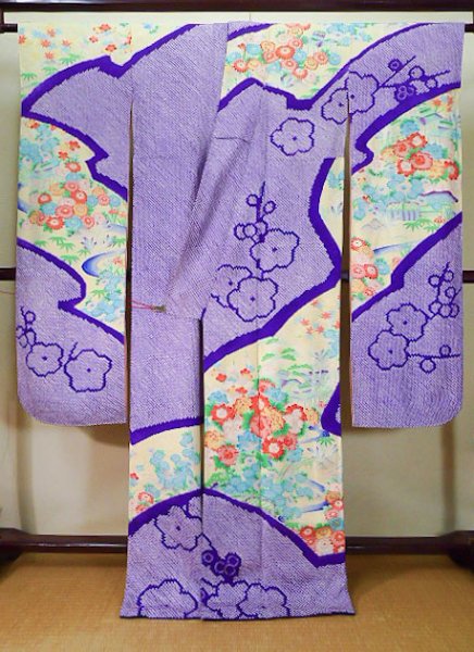 Photo8: CO0305D FURISODE long-sleeved (Grade B) and FUKURO OBI sash (Grade B) (8)