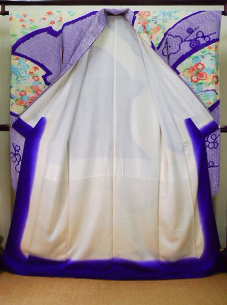 Photo9: CO0305D FURISODE long-sleeved (Grade B) and FUKURO OBI sash (Grade B) (9)