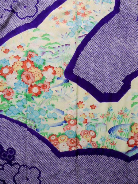 Photo15: CO0305D FURISODE long-sleeved (Grade B) and FUKURO OBI sash (Grade B) (15)