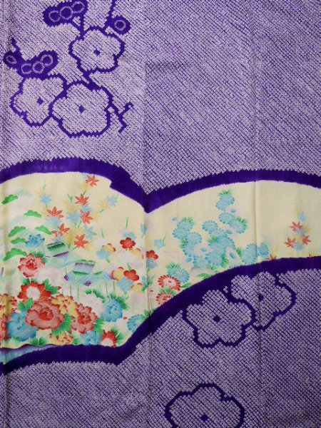 Photo16: CO0305D FURISODE long-sleeved (Grade B) and FUKURO OBI sash (Grade B) (16)