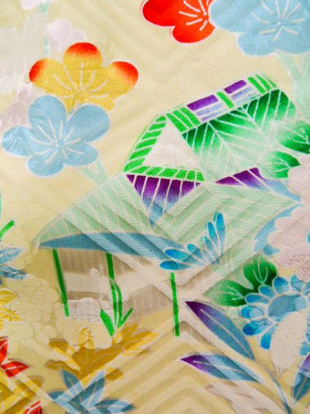 Photo17: CO0305D FURISODE long-sleeved (Grade B) and FUKURO OBI sash (Grade B) (17)