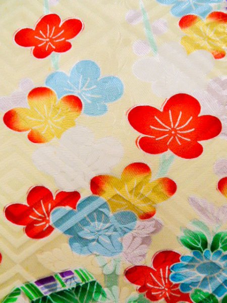 Photo18: CO0305D FURISODE long-sleeved (Grade B) and FUKURO OBI sash (Grade B) (18)