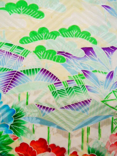 Photo19: CO0305D FURISODE long-sleeved (Grade B) and FUKURO OBI sash (Grade B) (19)