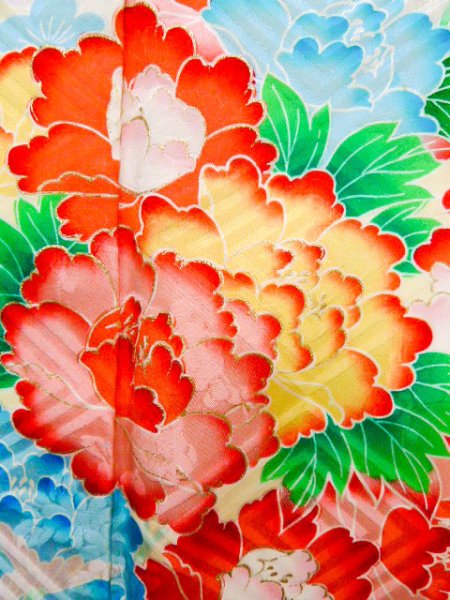 Photo20: CO0305D FURISODE long-sleeved (Grade B) and FUKURO OBI sash (Grade B) (20)