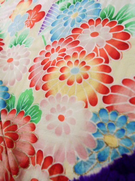 Photo21: CO0305D FURISODE long-sleeved (Grade B) and FUKURO OBI sash (Grade B) (21)