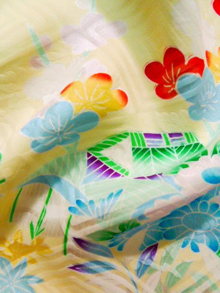 Photo23: CO0305D FURISODE long-sleeved (Grade B) and FUKURO OBI sash (Grade B) (23)