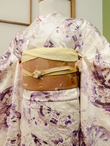 Photo3: CO0305E FURISODE long-sleeved (Grade B) and FUKURO OBI sash (Grade A) (3)