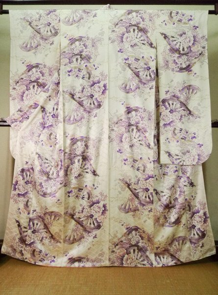 Photo6: CO0305E FURISODE long-sleeved (Grade B) and FUKURO OBI sash (Grade A) (6)