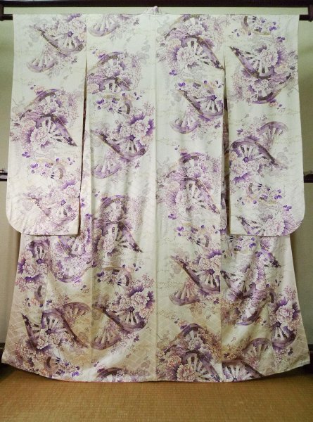 Photo7: CO0305E FURISODE long-sleeved (Grade B) and FUKURO OBI sash (Grade A) (7)