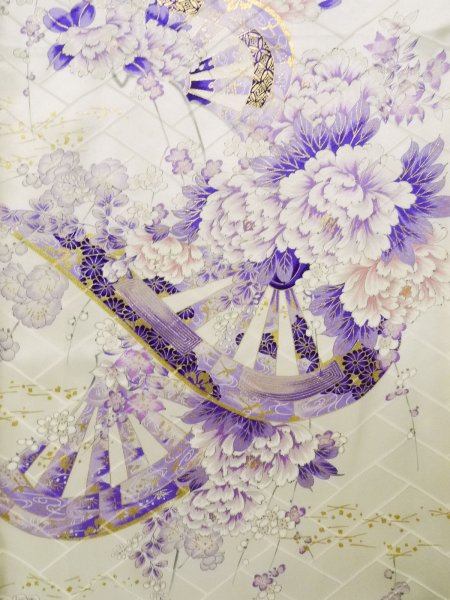 Photo14: CO0305E FURISODE long-sleeved (Grade B) and FUKURO OBI sash (Grade A) (14)