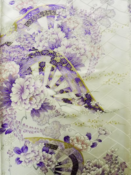 Photo15: CO0305E FURISODE long-sleeved (Grade B) and FUKURO OBI sash (Grade A) (15)