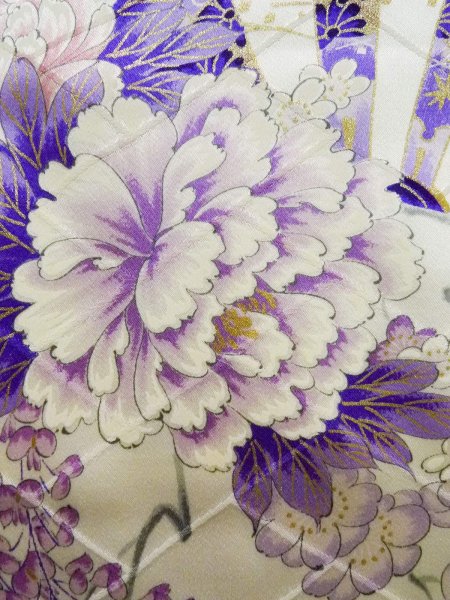 Photo17: CO0305E FURISODE long-sleeved (Grade B) and FUKURO OBI sash (Grade A) (17)