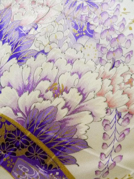 Photo18: CO0305E FURISODE long-sleeved (Grade B) and FUKURO OBI sash (Grade A) (18)