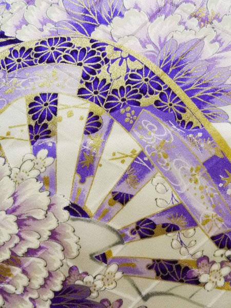 Photo19: CO0305E FURISODE long-sleeved (Grade B) and FUKURO OBI sash (Grade A) (19)